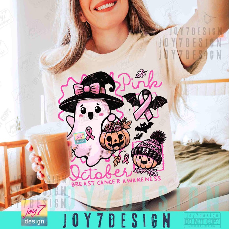 Pink Oktober Brustkrebs Bewusstsein PNG Halloween Pink Geist Png Retro Brustkrebs Doodle Girly Pink Halloween Shirt Sublimation ORIGINAL Bild 4