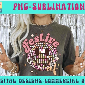 Boule disco festive en PNG, rétro Png, joyeux Noël Png, bonne année Png, Noël vibes POD design, fichier de sublimation pour la conception de chemise
