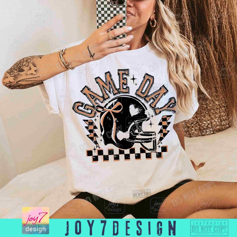 Football Game Day PNG Retro Football shirt Png Retro Checkered Game Day Png Coquette Bow Football design Trendy Football Retro Png ORIGINAL image 6