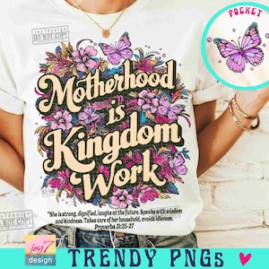 Christian Mom PNG Motherhood is Kingdom Work Christian Retro Bible Verse Png Retro mom Png Faith Png Boho Bible Affirmations Trendy ORIGINAL image 1