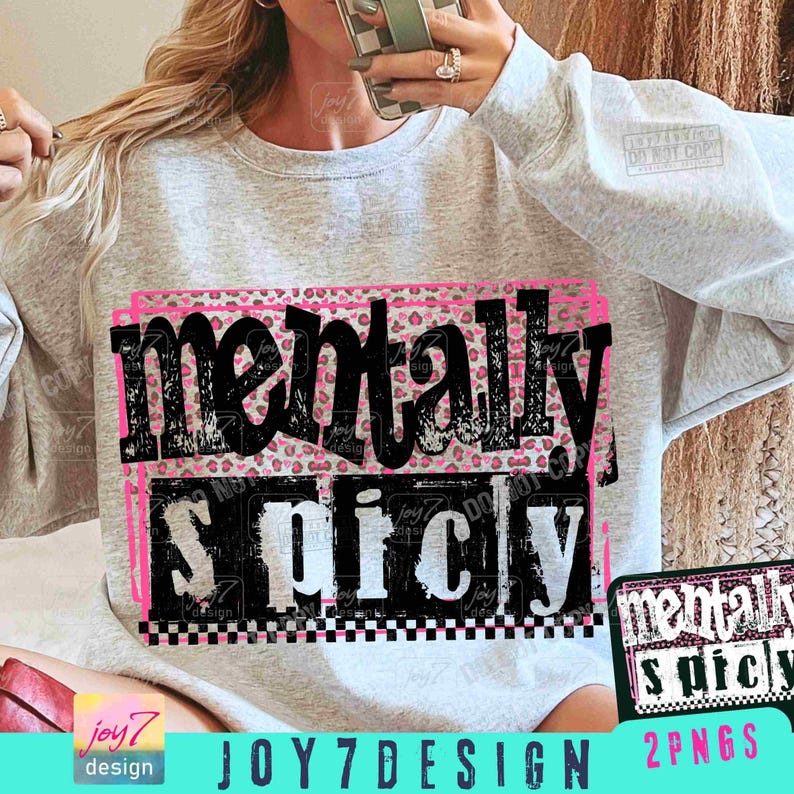 Mentally Spicy Snarky PNG Sarcastic Funny Mental health Png Retro Checkered Trendy Womens Leopard Print Sarcasm Sassy Funny Mom Png ORIGINAL image 1