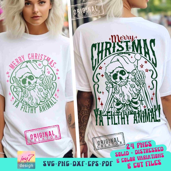 Merry Christmas Ya Filthy Animal PNG SVG Ugly Christmas Png Funny Skeleton Adult Humor Retro Sublimation Xmas Cut Files Front Back Original