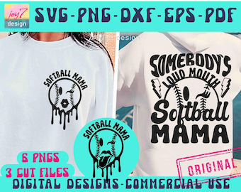 Loud Mouth Softball Mama SVG PNG: Funny Mom Shirt Designs (Digital Download)