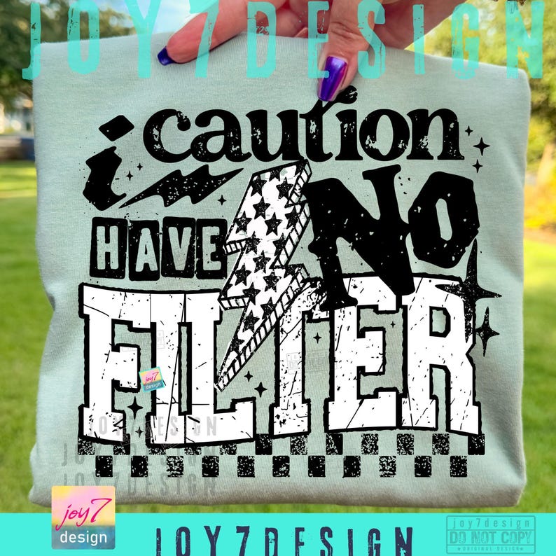 Caution I Have No Filter Sarcasm PNG Snarky Sarcastic Digital design Retro Checkered Humor Funny Shirt Png Trendy Attitude Sassy ORIGINAL image 3