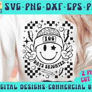 100 dagen helderder SVG PNG, Groovy 100 dagen shirt Svg, school 100e dag, Happy Face Svg, geruite Svg, Teacher School, retro png, school Svg