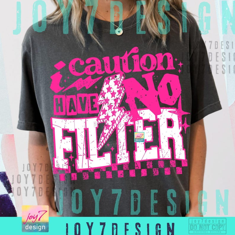 Caution I Have No Filter Sarcasm PNG Snarky Sarcastic Digital design Retro Checkered Humor Funny Shirt Png Trendy Attitude Sassy ORIGINAL image 2