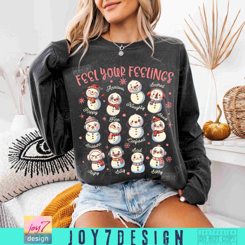 Känn dina känslor jul mental hälsa png jul snögubbe png inkludering logoped BCBA skolpsykolog skjorta design original bild 4