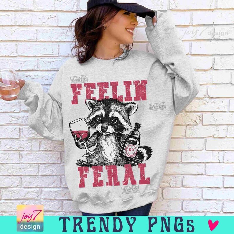 Feelin Feral Raccoon PNG Funny Raccoon Png Feral Png Sarcastic Snarky Png Funny Retro Cute animal Vintage shirt design Sassy Png ORIGINAL image 5