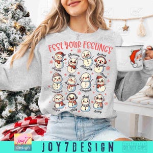 Känn dina känslor jul mental hälsa png jul snögubbe png inkludering logoped BCBA skolpsykolog skjorta design original bild 6