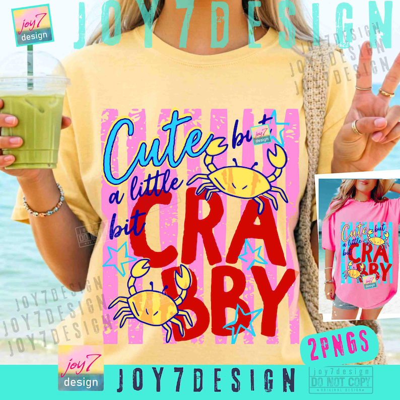 Cute bit A little bit Crabby Sarcastic PNG Preppy Stripes Summer Sassy Beach Shirt Design ORIGINAL image 3