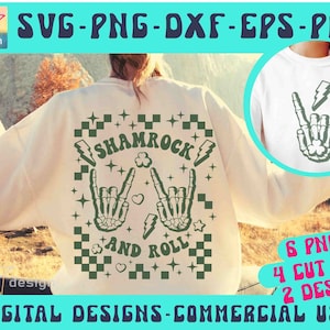 Shamrock And Roll SVG PNG, Checkered Svg Groovy St Patricks Day Skeleton Svg Retro St Patricks Svg Lucky Shamrock Svg Funny St Patricks Png