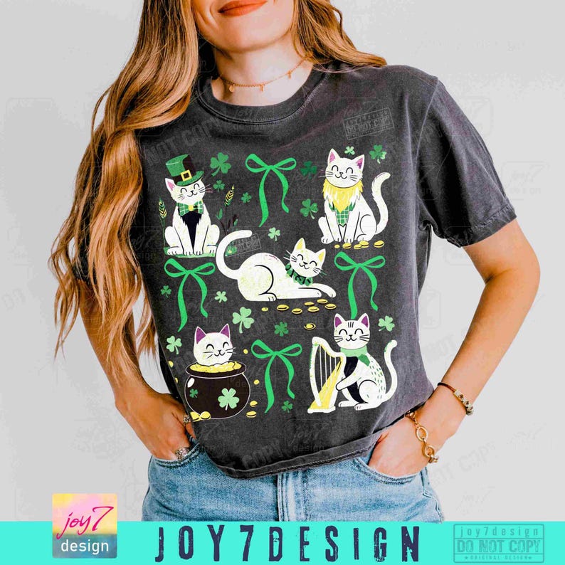 St Patrick's Cats PNG Coquette St Patricks Day Cat lover Png Black cats Irish Shamrock Png St Patrick Mama Png Trendy St Pattys Day ORIGINAL image 5