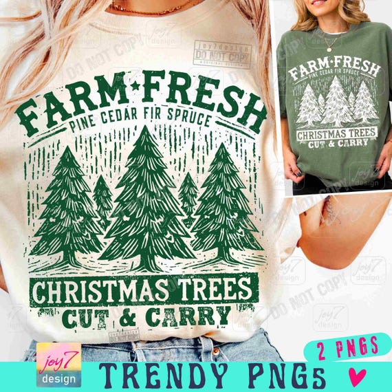 Farm Fresh Christmas Trees PNG Retro Christmas Spruce Png Trendy Christmas jumper Png Cute Christmas Spruce Trees Png Trendy Xmas ORIGINAL