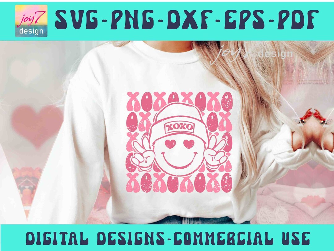 XOXO SVG PNG Love Happy Face Png Retro Valentines Day Hugs and Kisses ...