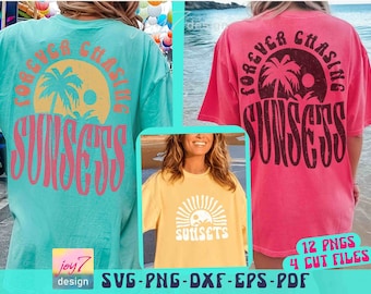 Forever Sunsets Boho Summer SVG PNG Retro Summer Svg Retro Beach Svg Tropical Png Summer shirt Svg Aesthetic Summer Sublimation Front back