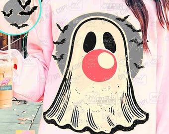 Retro Geist bläst Blase PNG Preppy Geist Groovy Halloween Png Groovy Geist Girly Halloween Png Trending Lustiger Geist Retro Png ORIGINAL