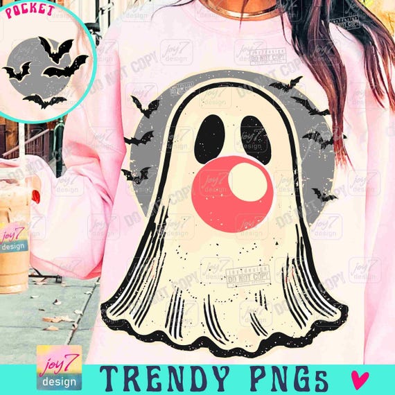 Retro Ghost Blowing Bubble PNG Preppy Ghost Groovy Halloween Png Groovy Ghost Girly Halloween Png  Trending Funny Ghost Retro Png ORIGINAL