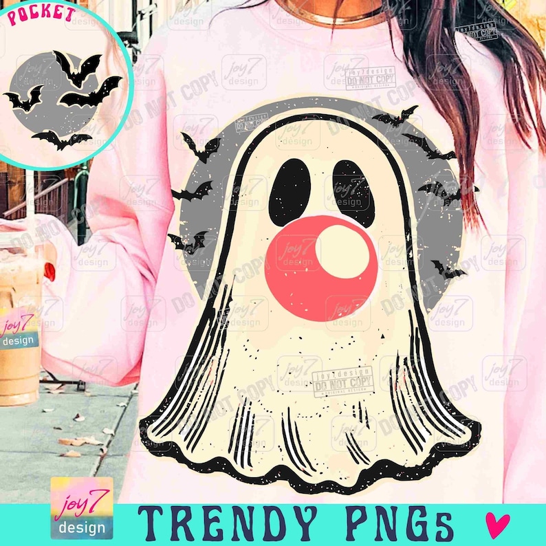 Retro Geist bläst Blase PNG Preppy Geist Groovy Halloween Png Groovy Geist Girly Halloween Png Trending Lustiger Geist Retro Png ORIGINAL Bild 1