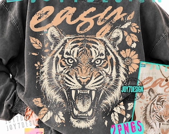 Retro Tiger Head ORIGINAL PNG, Fierce Floral Tiger Shirt Design, Feral Grunge Animal Graphic
