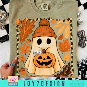 Retro herfstspook schattig bohoherfst Griezelig spook Coquette herfst retro Halloween geblokt pompoen schattig spook Spookachtig herfst gezellig seizoen ORIGINEEL afbeelding 6