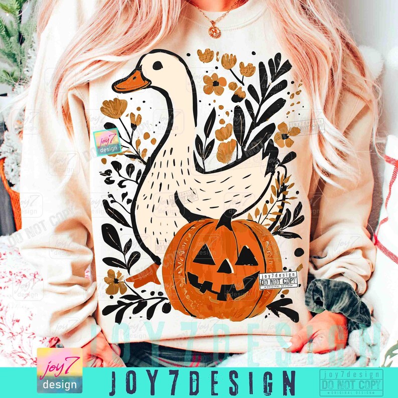 Goose Halloween Fall PNG Halloween Goose Floral Boho Goose Fall design Funny Goose Cute Halloween Boho Fall Pumpkin Retro Goose Png ORIGINAL image 3