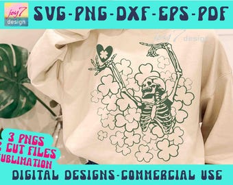 St Patricks Day Skeleton SVG: Shamrock Dancing Design (Digital Download)