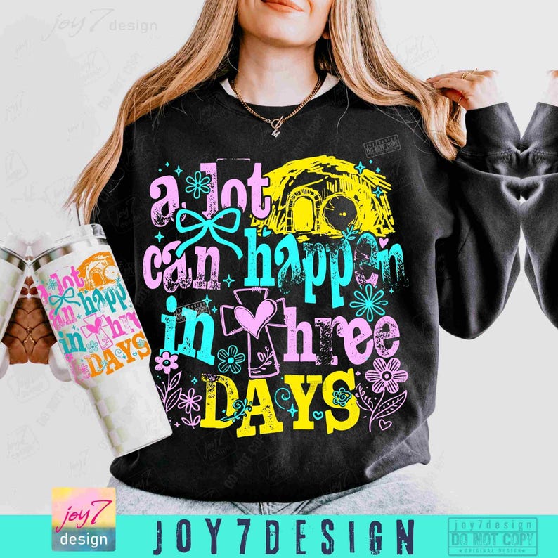 Mucho puede pasar en 3 días Pascua PNG Pascua cristiana Jesús Boho Pascua versículo bíblico Diseño de camiseta de Pascua retro Coqueta Religiosa ORIGINAL imagen 3