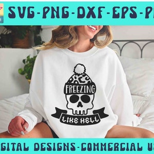 Gelée comme l'enfer SVG PNG PDF, tête de mort léopard Png, tête de mort Svg, Noël tête de mort Svg, vacances Svg, hiver squelette Png, couper des fichiers, sublimation