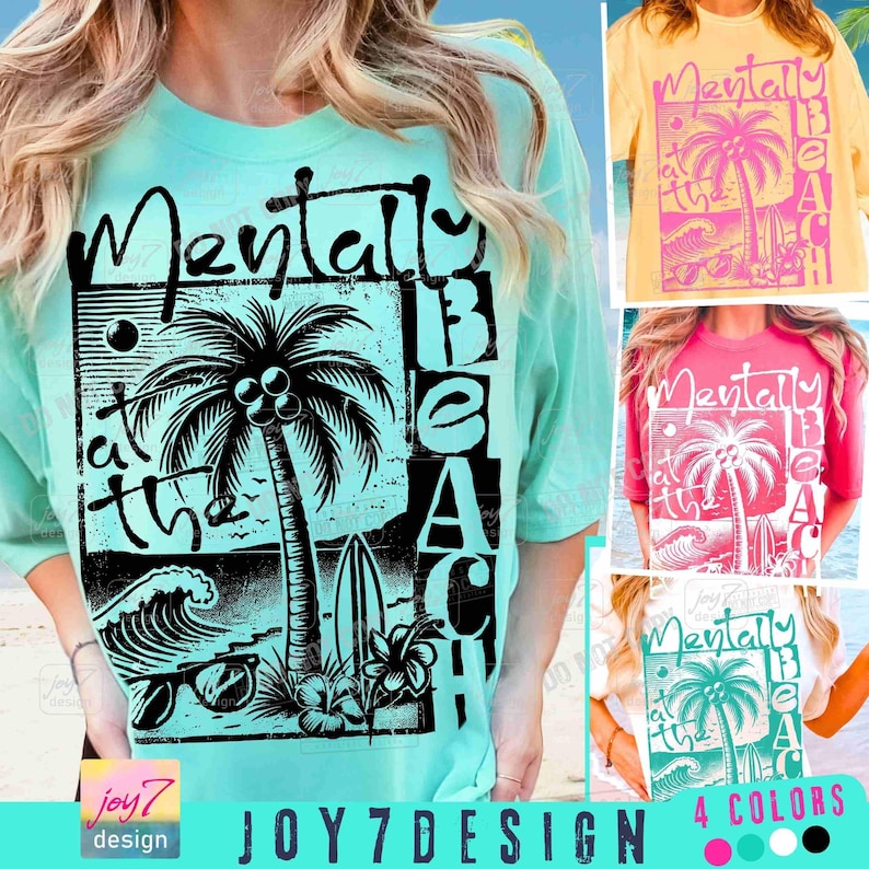 Mentally At The Beach PNG Funny Beach Shirt Png Boho Summer Sublimation Dtf Png Retro Beach Quote Funny Summer Palms beach design ORIGINAL image 1