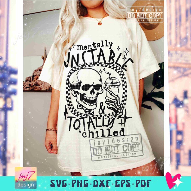 Mentally Unstable & Totally Chilled Sarcastic SVG PNG Iced Coffee lover Funny Adult Humor Skeleton Svg Snarky Sublimation Cut Files ORIGINAL image 6