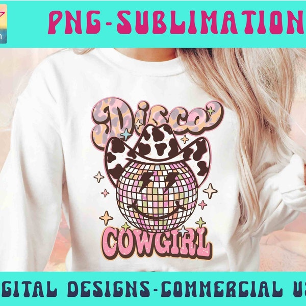 Cowgirl PNG Disco Cowgirl Png Groovy Western Disco Png Western Kids Png Happy face Retro Western Shirt Country Disco Sublimation Design