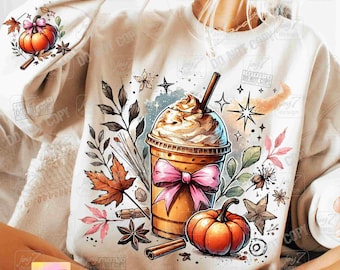 Coquette di zucca e spezie PNG Maglione di stagione di zucca Meteo PNG Latte speziato di zucca Autunno alla moda PNG Carino Stagione di zucca Accogliente Autunno ORIGINALE