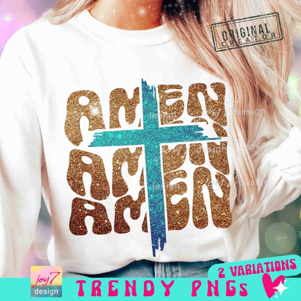 AMEN with Cross PNG Christian designs Cross Sublimation Retro Religious Png Glitter designs Boho Christian Png Trendy Sublimation ORIGINAL