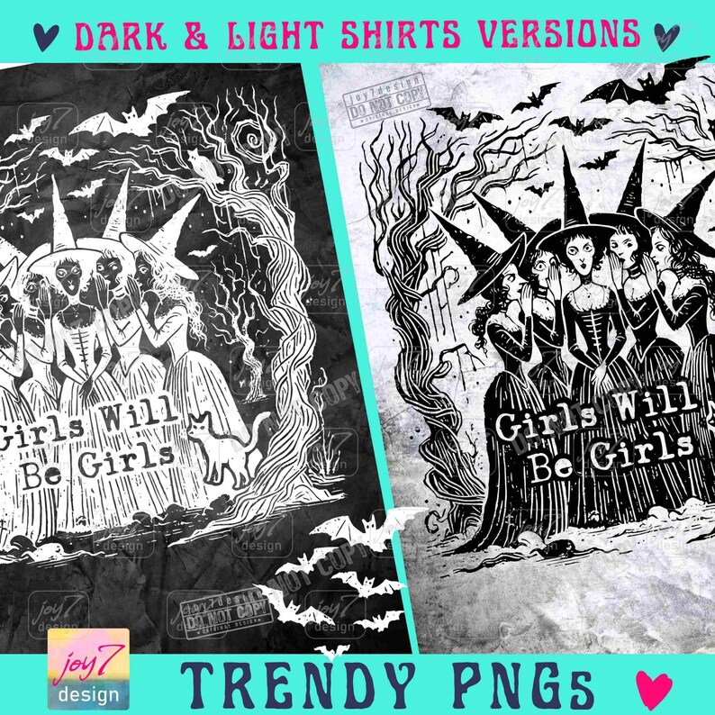 Las chicas serán chicas Brujas PNG Bruja de Halloween retro PNG Divertido Halloween PNG Camiseta vintage de Halloween de moda PNG Vibras de brujas Espeluznante ORIGINAL imagen 2