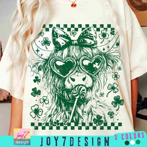 St Patricks Highland Cow PNG St Patricks Coquette Png Western Cow St Paddys Day Cute Cow Retro St Pattys Checker Lollypop Heifer PngORIGINAL
