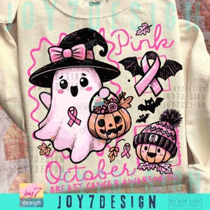 Pink Oktober Brustkrebs Bewusstsein PNG Halloween Pink Geist Png Retro Brustkrebs Doodle Girly Pink Halloween Shirt Sublimation ORIGINAL Bild 3