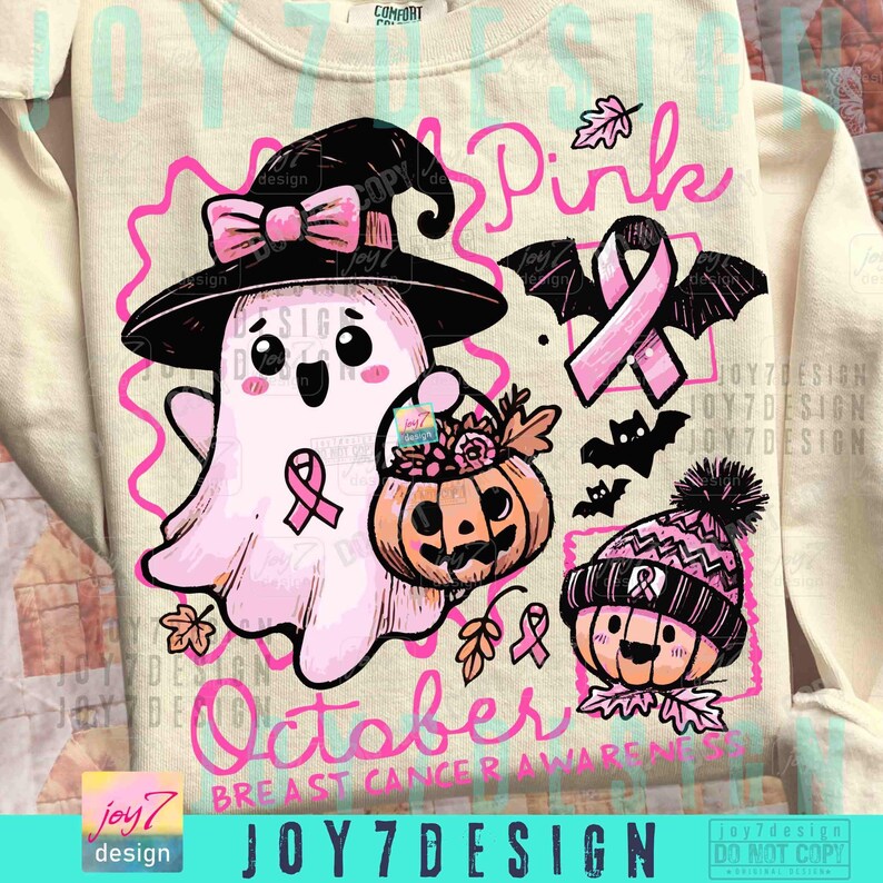 Pink Oktober Brustkrebs Bewusstsein PNG Halloween Pink Geist Png Retro Brustkrebs Doodle Girly Pink Halloween Shirt Sublimation ORIGINAL Bild 3