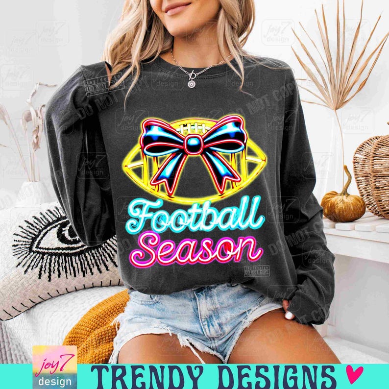 Football Season NEON PNG Football Bow Coquette Trendy Neon Football Png Funny Football Mom Football Team Trendy Game Day Football ORIGINAL image 4