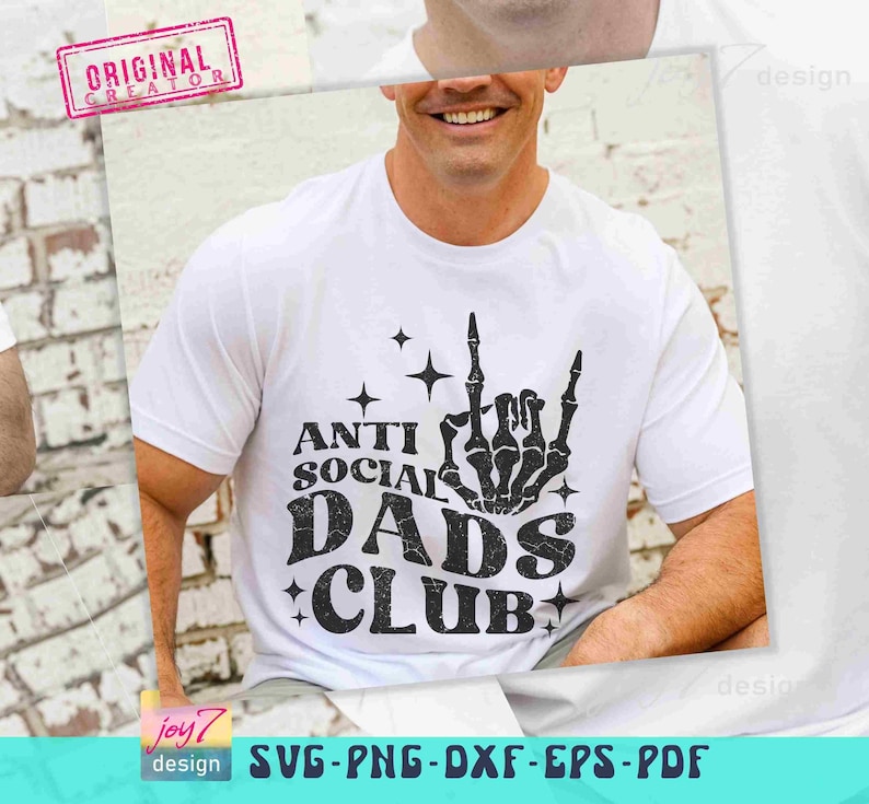 Club de Papás Antisociales SVG PNG Papá Divertido Padre Svg Camisa de Papá Svg Vida de Papá Png Papá Rockero Svg Mano de Esqueleto Regalo Divertido de Papá Svg Diseños de Papá imagen 3