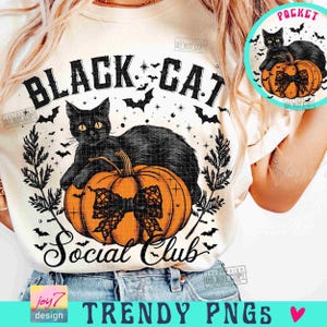 Black Cat Social Club PNG halloween cat svg Coquette Halloween Gothic Girly Black cat png Spooky Season Pumpkin Halloween Bow Png ORIGINAL