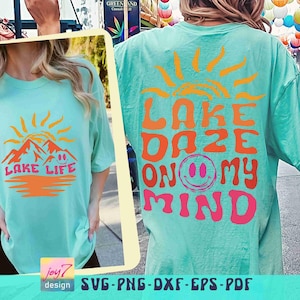 Lake Daze on My Mind SVG PNG Koszulka Lake Svg Wzory koszulek Lake Svg Koszulka z wakacjami rodzinnymi Lake Png Groovy Retro Lake Dtf Png Sublimacja zdjęcie 3