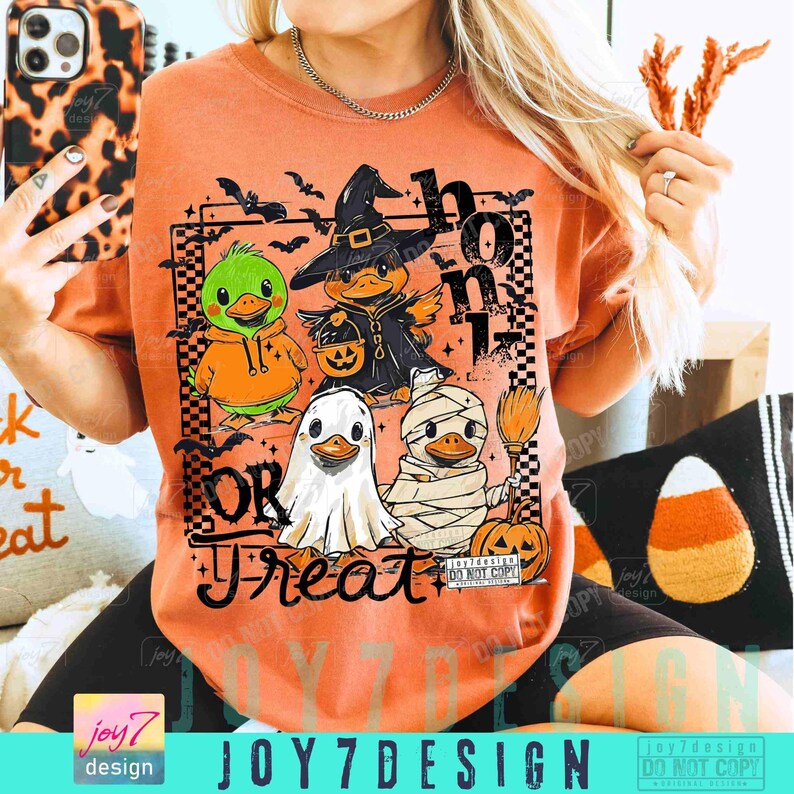 Honk Or Treat Funny Goose Halloween Trick or Treat PNG Trendy Spooky Goose Halloween Retro Checkered Halloween Cute Goose Spooky PngORIGINAL image 6