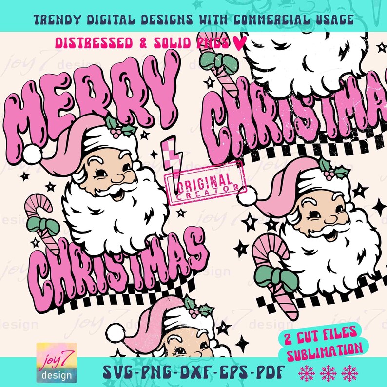 Feliz Navidad Groovy Santa SVG PNG Rosa Santa Png Retro Rosa Vibras Navideñas Popular Navidad Sublimación y Archivo de Corte Frente Reverso Original imagen 2