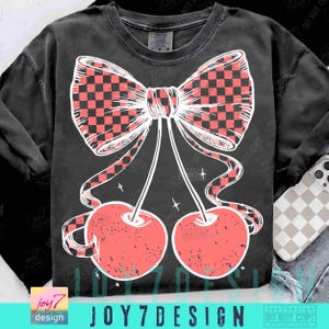 Coquette Cherry PNG Preppy Retro Checkers Coquette Cherries Boho Png Soft Girl Cherry Bow Vintage design Trendy Cherries Girly Png ORIGINAL image 3