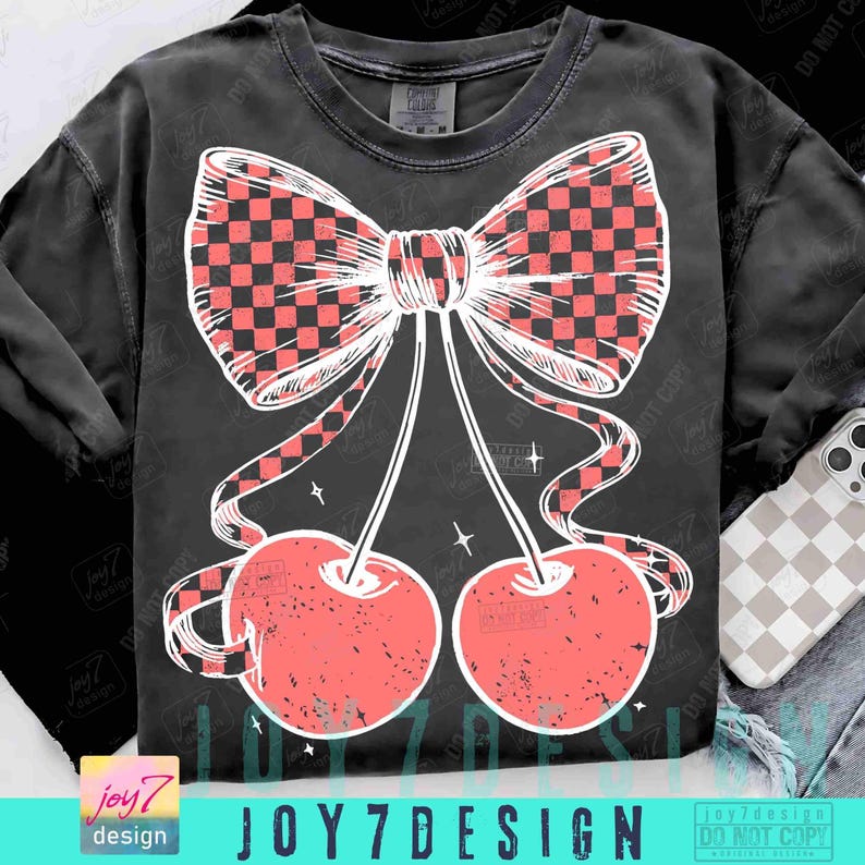 Coquette Cherry PNG Preppy Retro Checkers Coquette Cherries Boho Png Soft Girl Cherry Bow Vintage design Trendy Cherries Girly Png ORIGINAL image 3