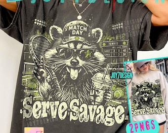 Tennis Serve Savage ORIGINAL PNG, Funny Tennis Raccoon Shirt Design, Retro Sports Humor Graphic