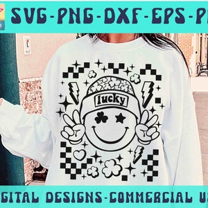 Retro St Partick's Day PNG SVG Cute Retro St Patricks Checkered Groovy shirt design Trendy Shamrock  Patrick's day Cricut file Retro design