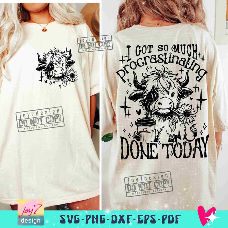Funny Procrastination Heifer SVG PNG Coffee lover Highland Cow Png Funny Western Cow Png Funny Cow Png Retro Sublimation Cut Files ORIGINAL image 4