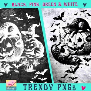 Gato negro calabaza PNG Gato retro de Halloween PNG Divertido Halloween Amante de los gatos PNG Diseños retro de Halloween de brujas de moda Gato espeluznante Otoño ORIGINAL imagen 2