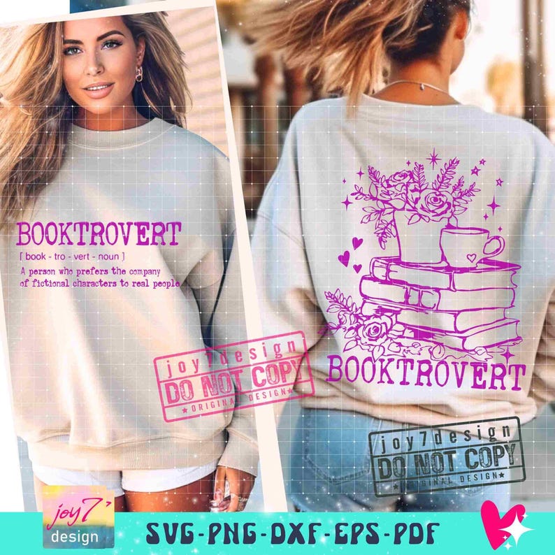 Booktrovert Definition SVG PNG Floral Book lover Svg Reading Svg Book lover gift Png Book Sublimation Book lover gift Svg Cut File ORIGINAL image 5